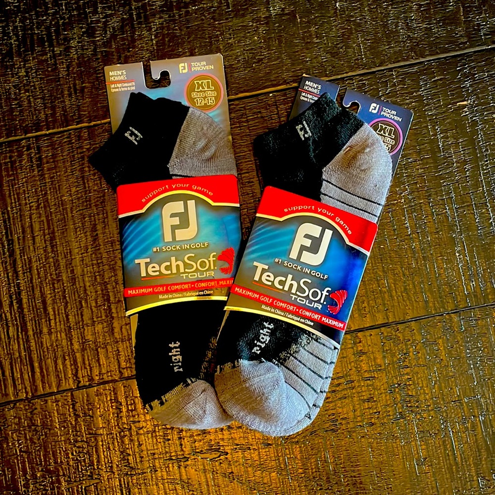 FJ Men’s Golf Socks Size XL Shoe Size 12-15 black grey 2 pair Ankle NIP